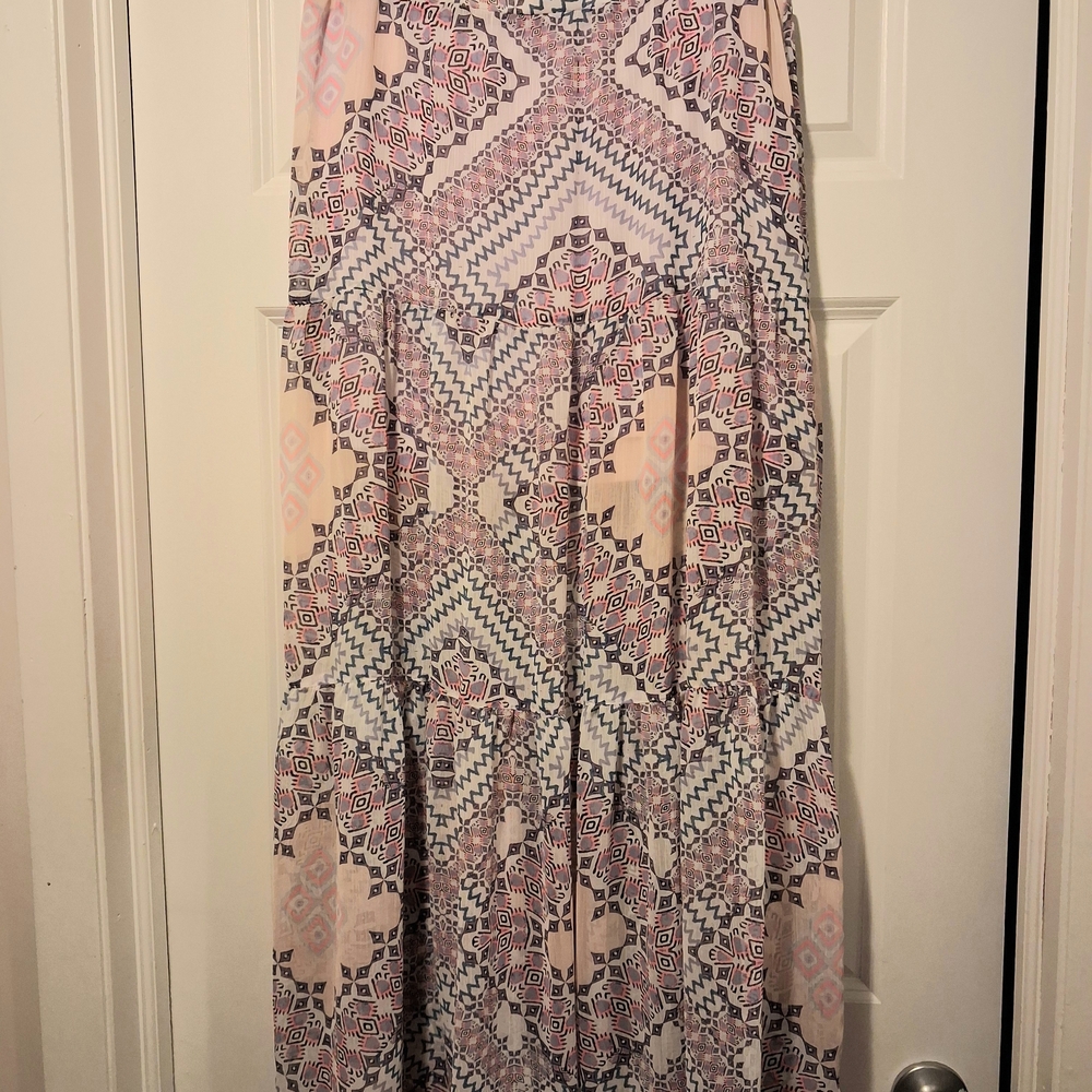 Express Pink and Cream Patterned Maxi Skirt
